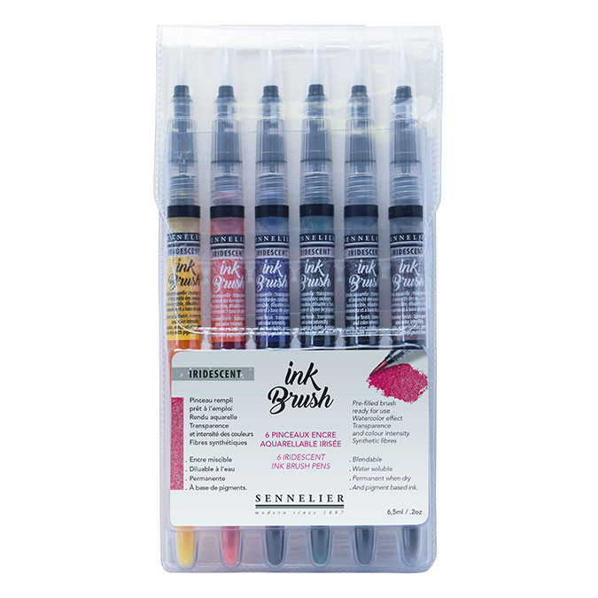 Ink brush Sennelier 6 pinceaux encre aquarellable irisée