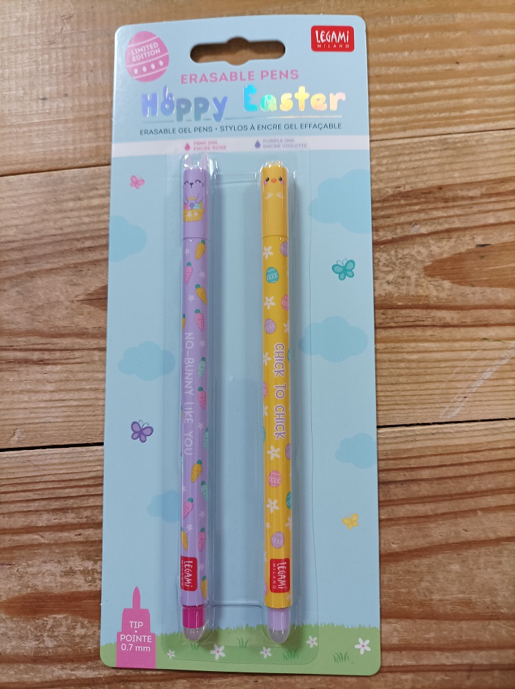 Set de 2 Stylos gel effaçable Pâques : lapin + poussin