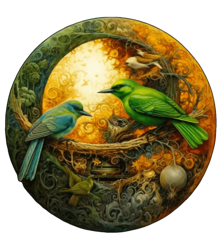 Puzzle rond en bois Couple d'oiseaux 300 pièces